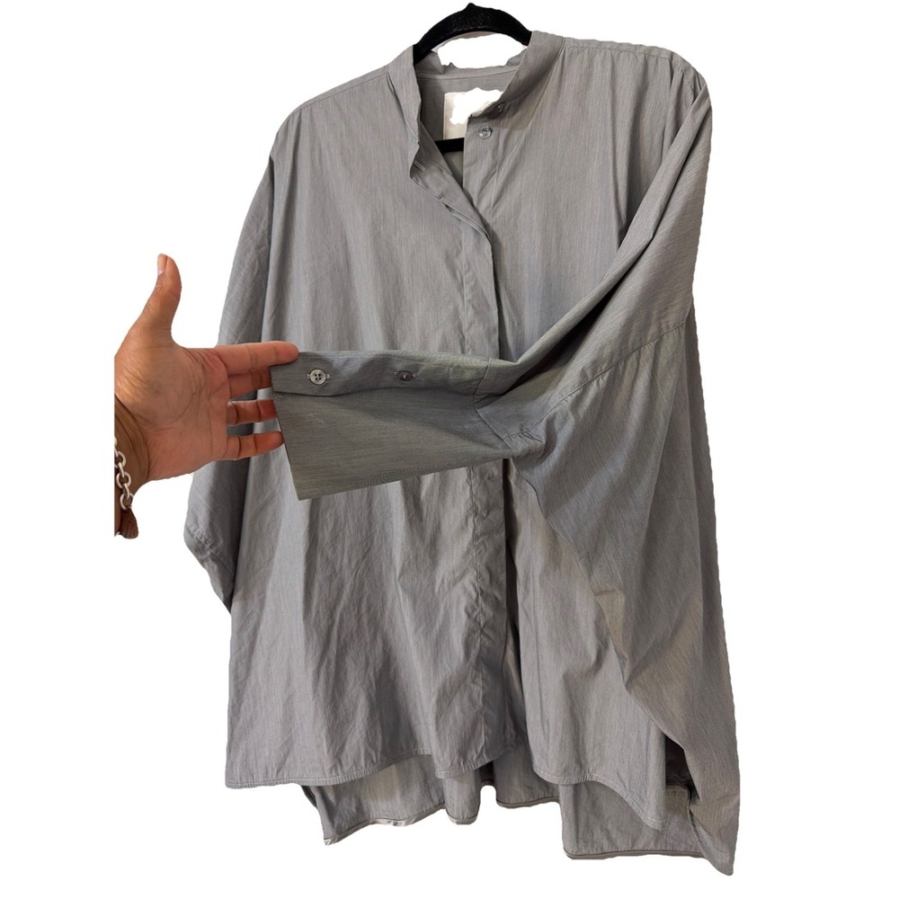 Shop Meg M Gray Stripe Cotton Dolman Sleeve Button Shirt Oversized   Lagenlook